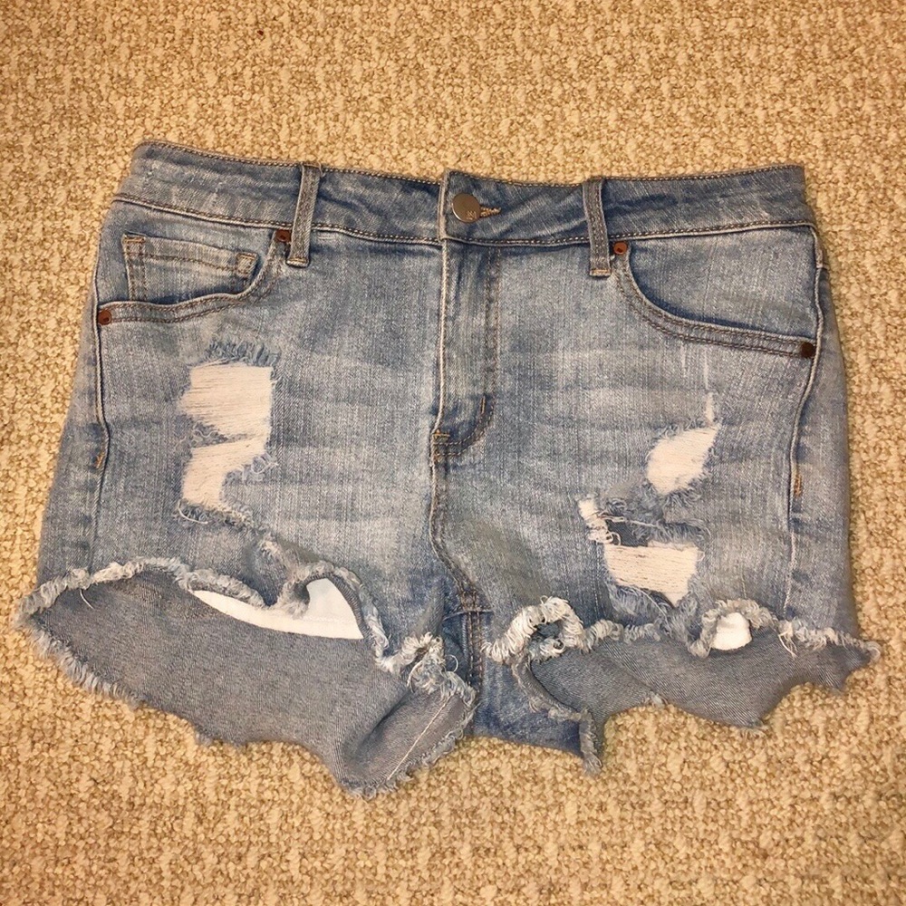 Light Blue Distressed Jean Shorts